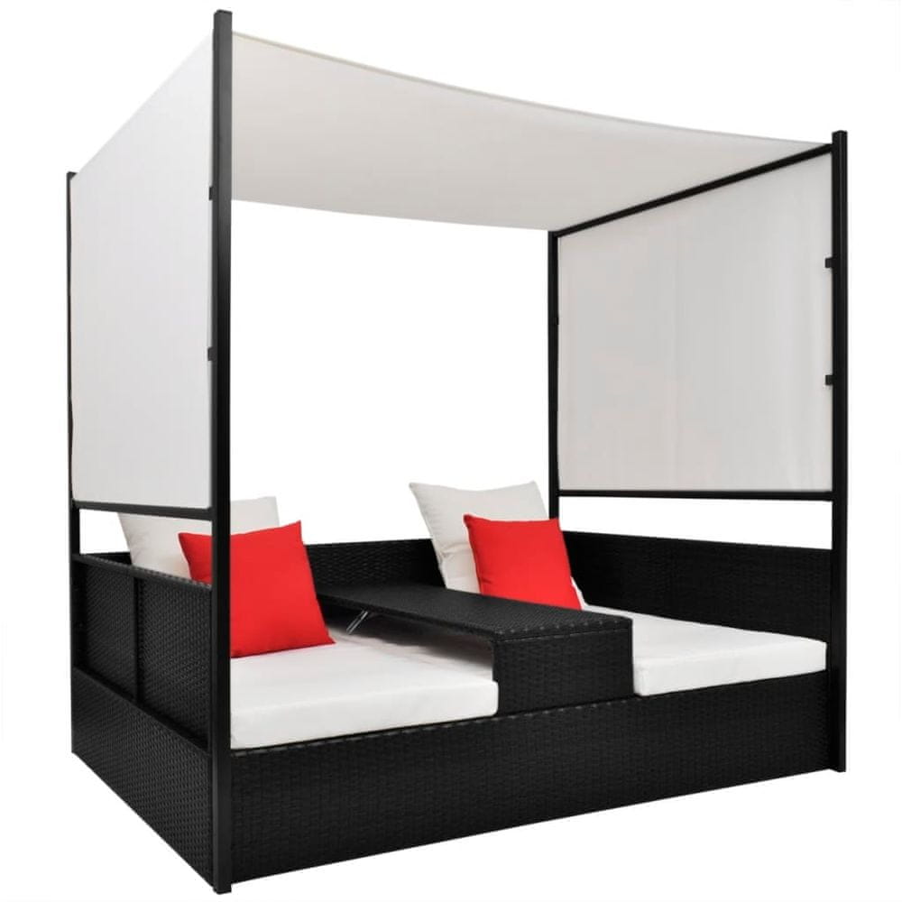 Vidaxl Záhradná posteľ so strieškou čierna 190x130 cm polyratanová